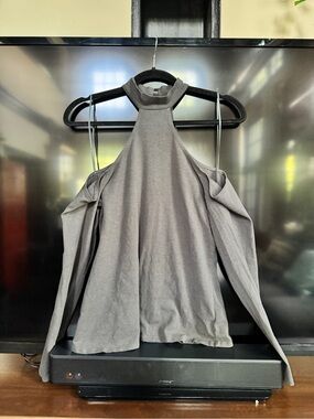 Express Charcoal Gray Cold-Shoulder Mock Neck Top